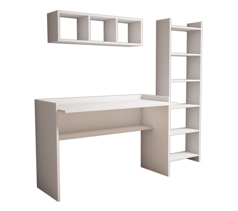 Bureau D'étude Avec Bibliothèque Et Étagère Murale En Bois "hera" - 118 X 58 X 80 Cm - Blanc