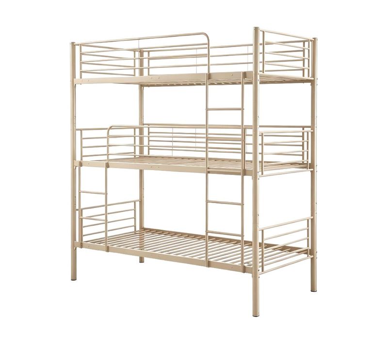 Lit Superposé En Métal Triple "havin" - 90 X 190 Cm - Taupe
