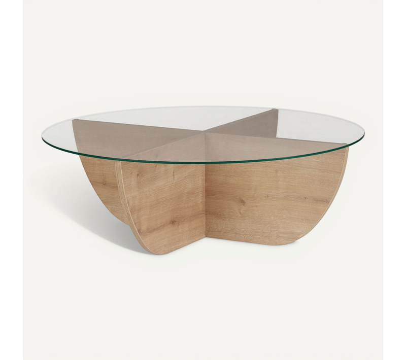 Table Basse En Verre "liya" 90 X 90 X 30 Cm - Chêne Saphir