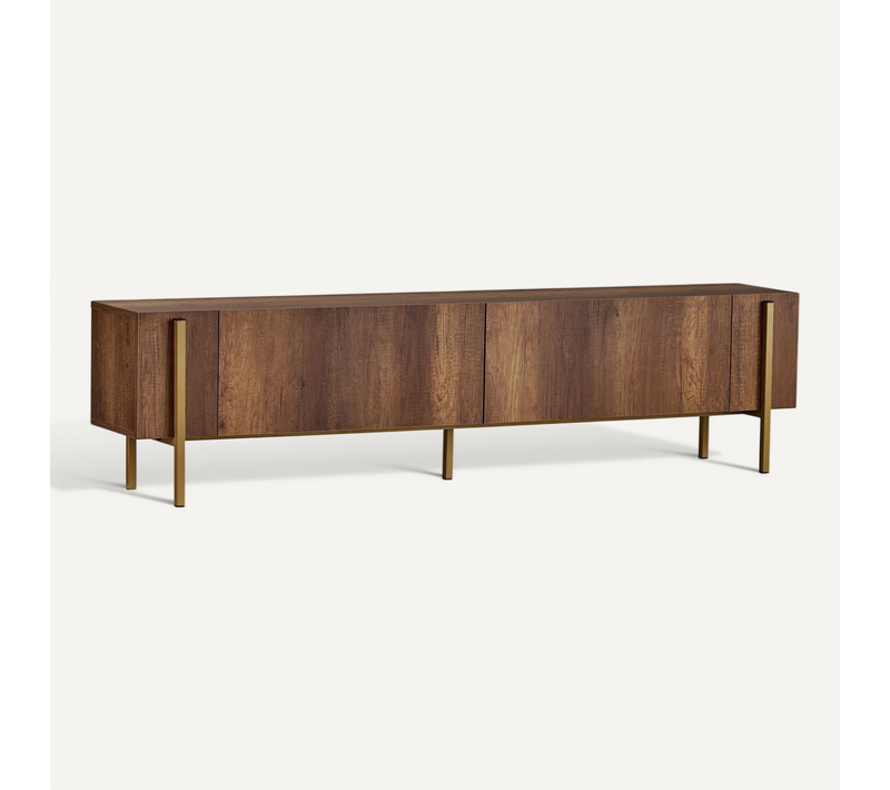 Meuble TV En Bois "nexus" - 180 X 30 X 45 Cm - Noyer Baroque Or