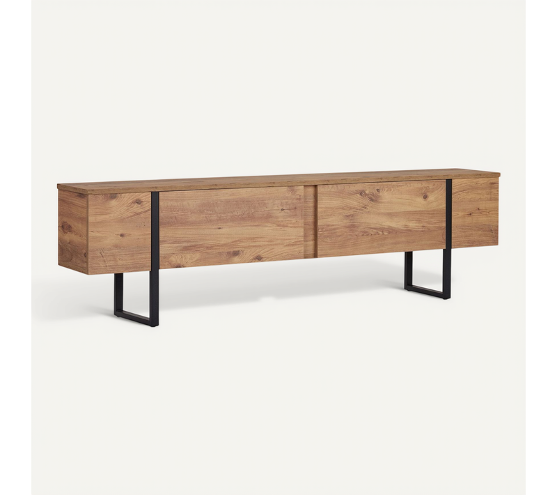Meuble TV En Bois "onera" - 180 X 30 X 50 Cm - Pin Atlantique / Noir