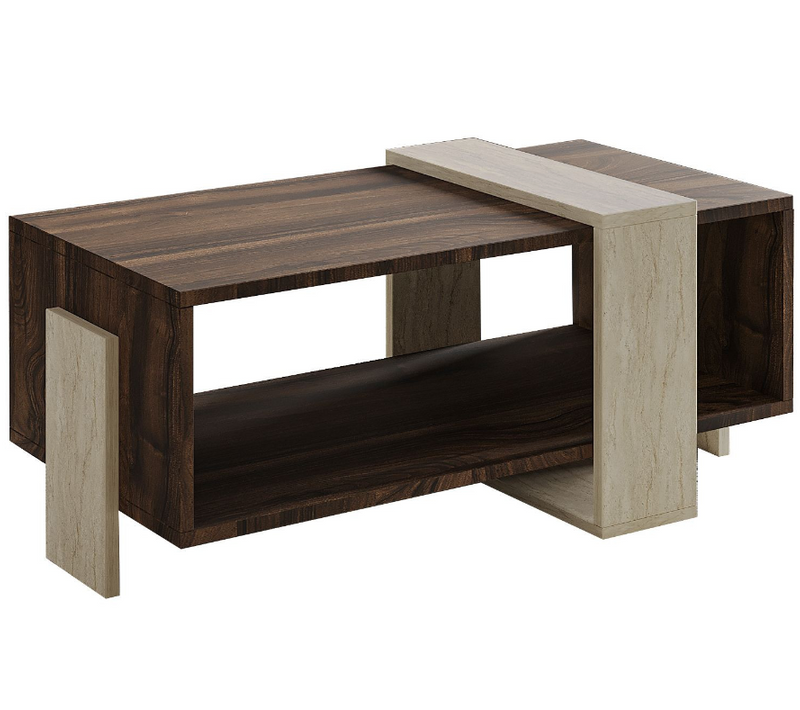 Table Basse En Bois "meleni" - 90 X 49 X 40 Cm - Travertin