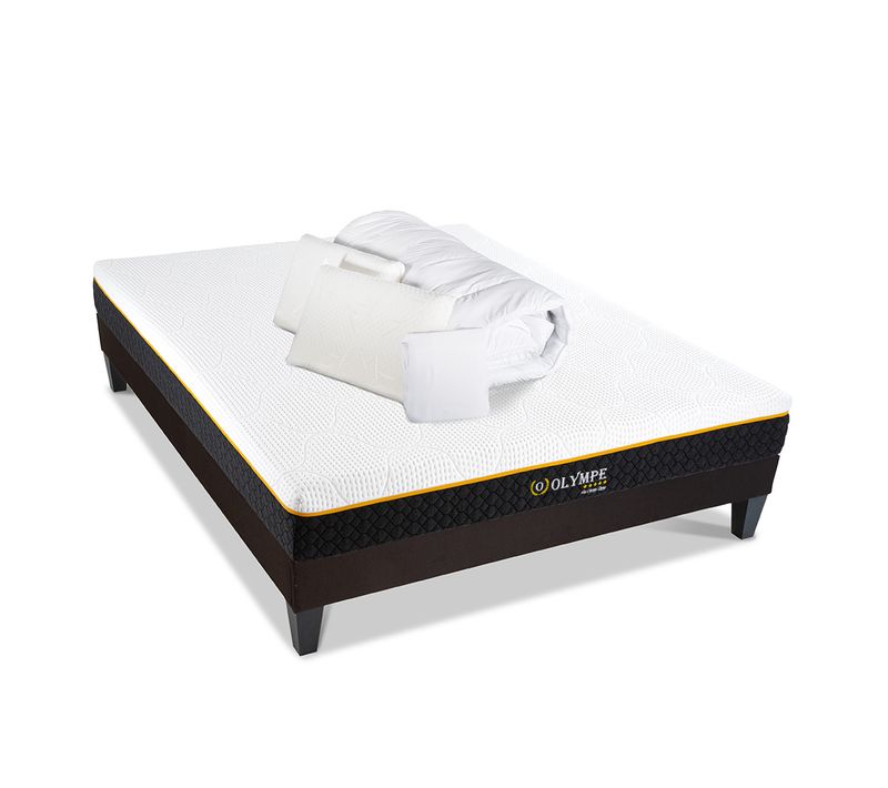 Pack Olympe 90x190 Cm Matelas Mousse + Sommier Bois + Accessoires