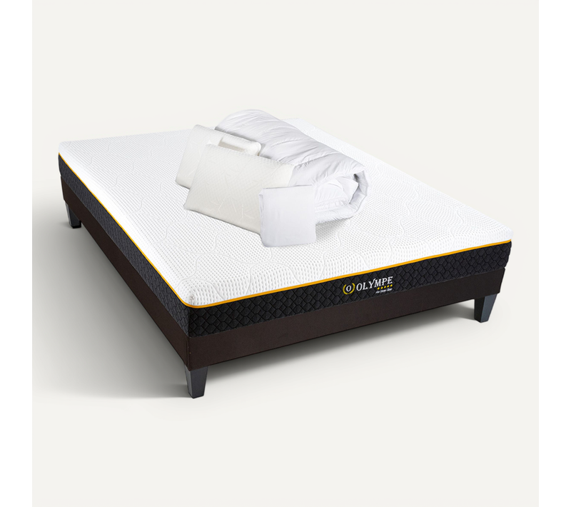 Pack Olympe 90x200 Cm Matelas Mousse + Sommier Bois + Accessoires