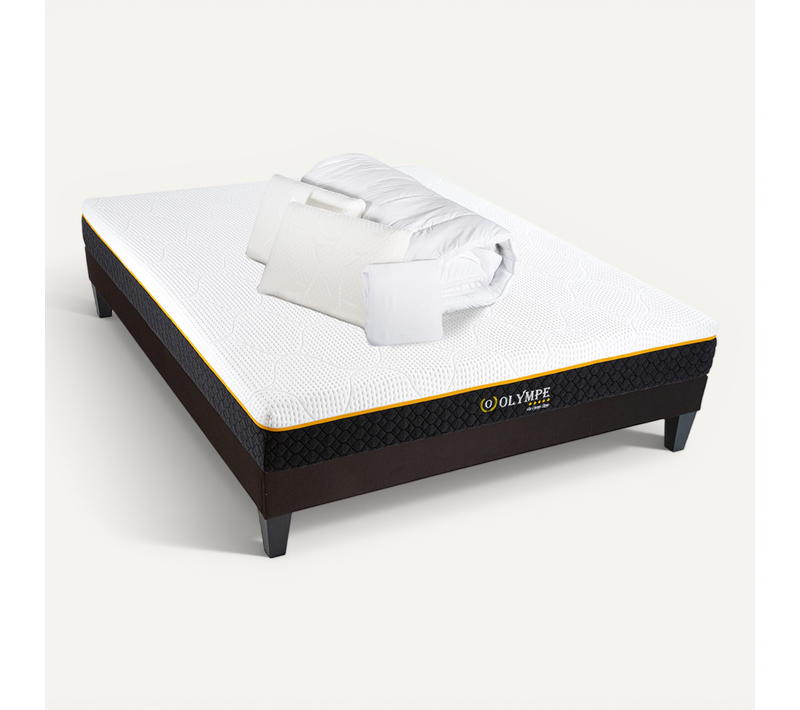 Pack Olympe 140x200 Cm Matelas Mousse + Sommier Bois + Accessoires