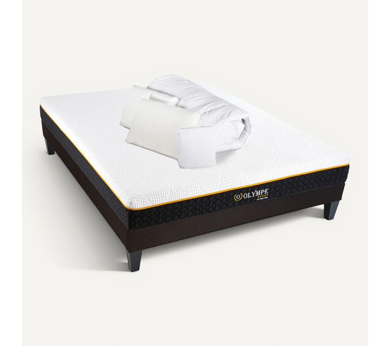 Pack Olympe 160x200 Cm Matelas Mousse + Sommier Bois + Accessoires