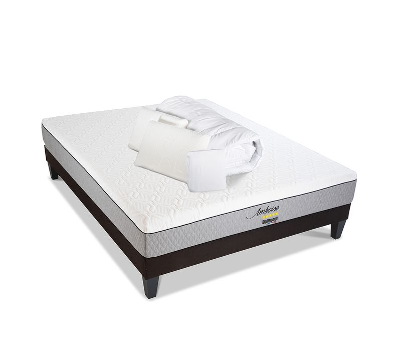Pack Amboise 160x200 Cm Matelas Mousse + Sommier Bois + Accessoires