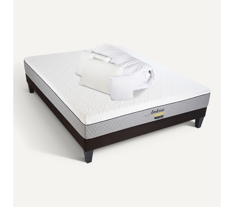 Pack Amboise 180x200 Cm Matelas Mousse + Sommier Bois + Accessoires