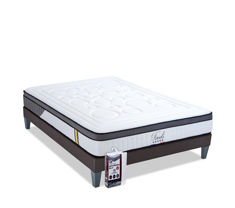 Pack Tivoli 180x200 Cm Matelas Mousse + Sommier Bois + Protège Matelas Anti Punaise