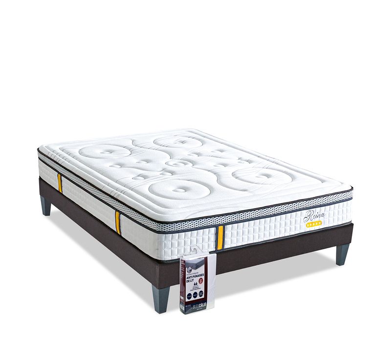 Pack Reina 2.0 160x200 Cm Matelas Ressorts + Sommier Bois + Protège Matelas Anti Punaise