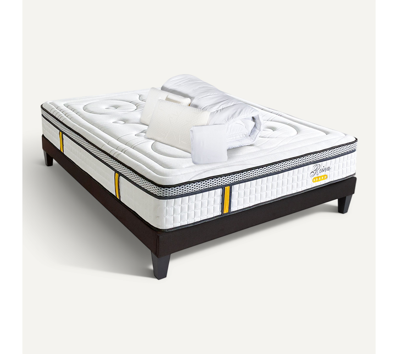 Pack Anti Punaise Reina 2.0 90x190 Cm Matelas Ressorts + Sommier Bois + Accessoires