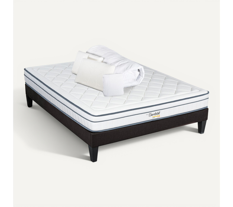 Pack Bartoldi 140x190 Cm Matelas Ressorts + Sommier Bois + Accessoires