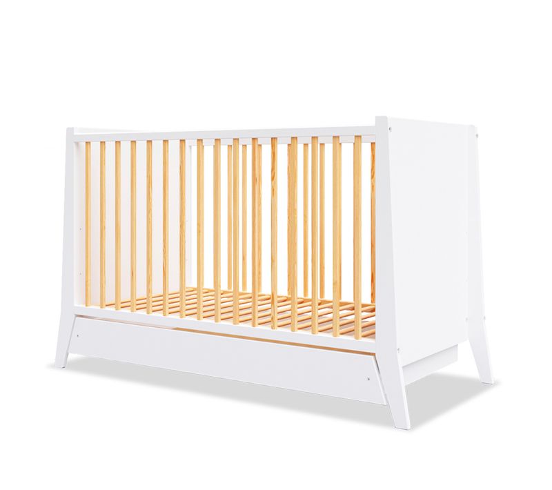 Lit Bébé Évolutif Avec Tiroir Timeo 60x120 Cm (matelas Non Inclus) - Blanc et Bois