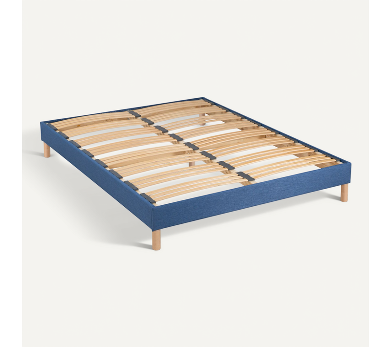 Sommier à Lattes En Bois Lumière 90x200 Cm Coloris Bleu Marine Livré En Kit