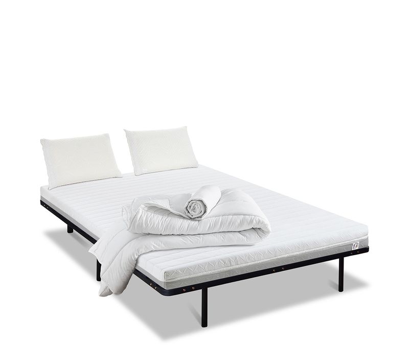 Ensemble Matelas Mousse 90x200 cm VENUS Epaisseur 12 cm + Sommier Métal + Accessoires