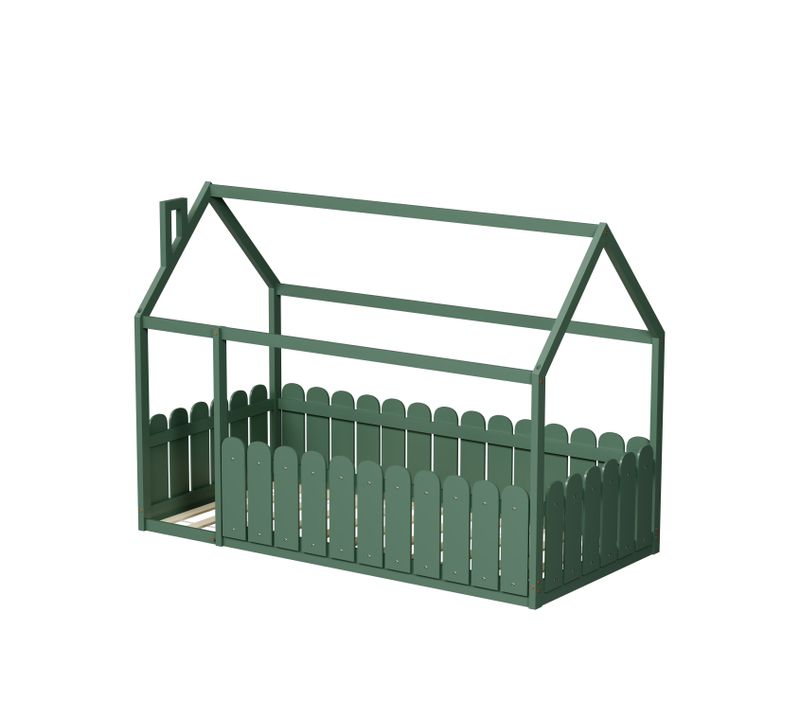 Lit Cabane Avec Barrière Calinou 90x190 Cm (matelas Non Inclus) - Vert