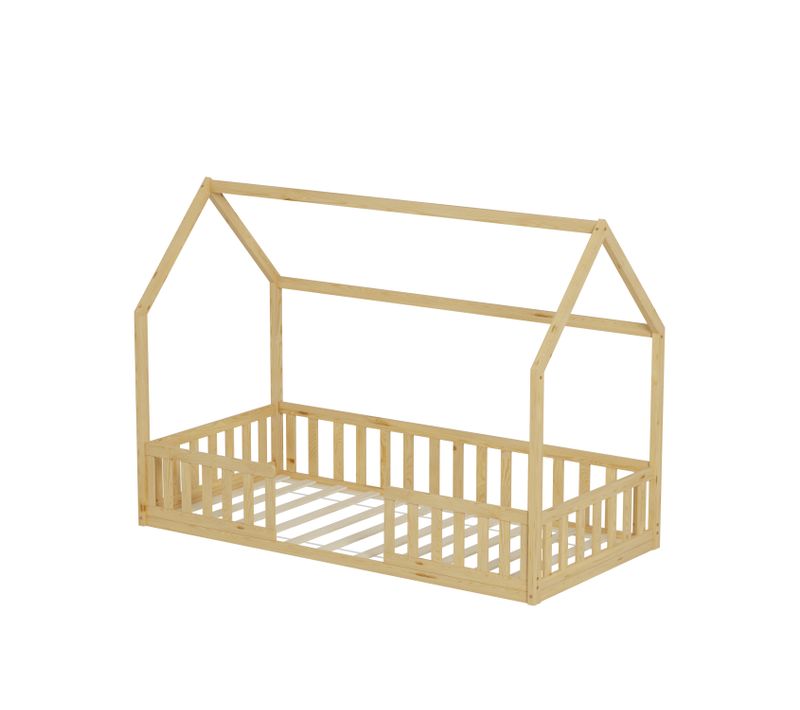 Lit Cabane Avec Barrière Nid Enchanté 90x190 Cm (matelas Non Inclus)  - Bois Naturel