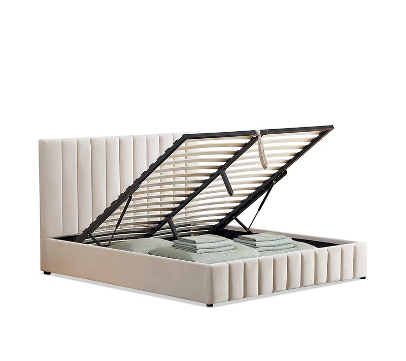 Lit Coffre Velours Beige Trocadero 140x190 Cm