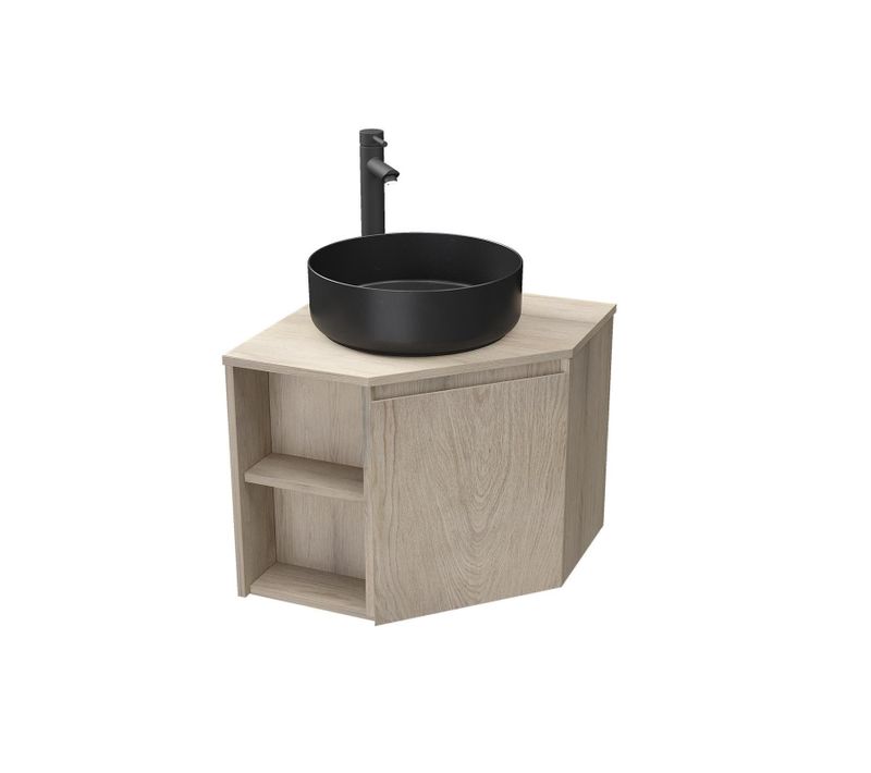 Ensemble Meuble Sous Vasque D'angle Sorrento + Vasque Noire + Robinet