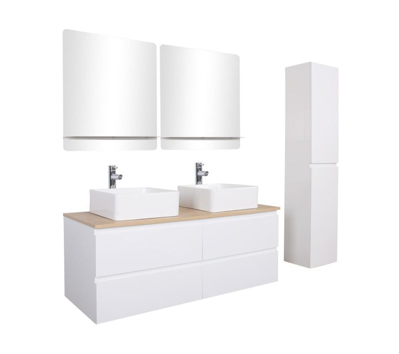Ensemble Meuble Double Vasque Sorrento Suspendu Avec Colonne 120cm