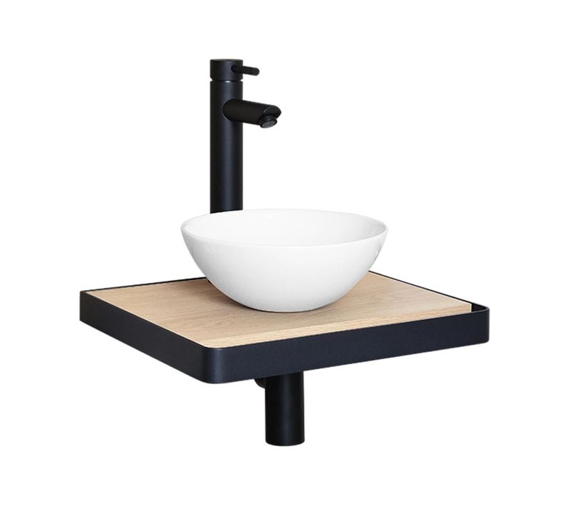 Meuble Lave-mains Soho Avec Porte Serviette, Vasque Blanche Et Robinet