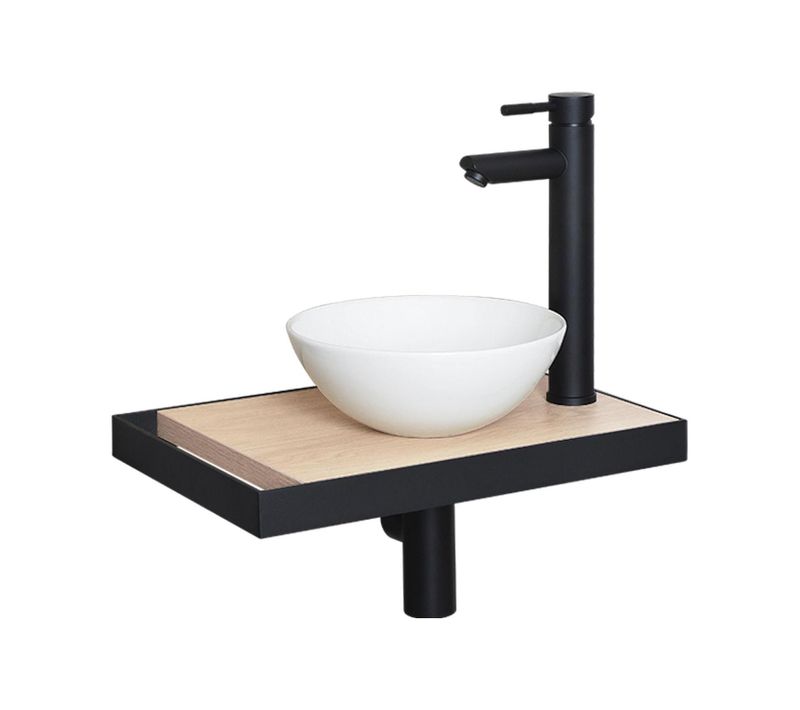 Meuble Lave-mains Soho Avec Porte Serviette, Vasque Blanche Et Robinet