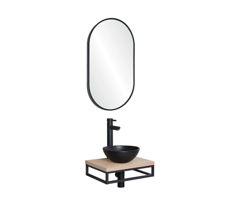 Meuble Lave-mains Soho Plan Fin P-serviette Dessous Vasque Noire+miroir