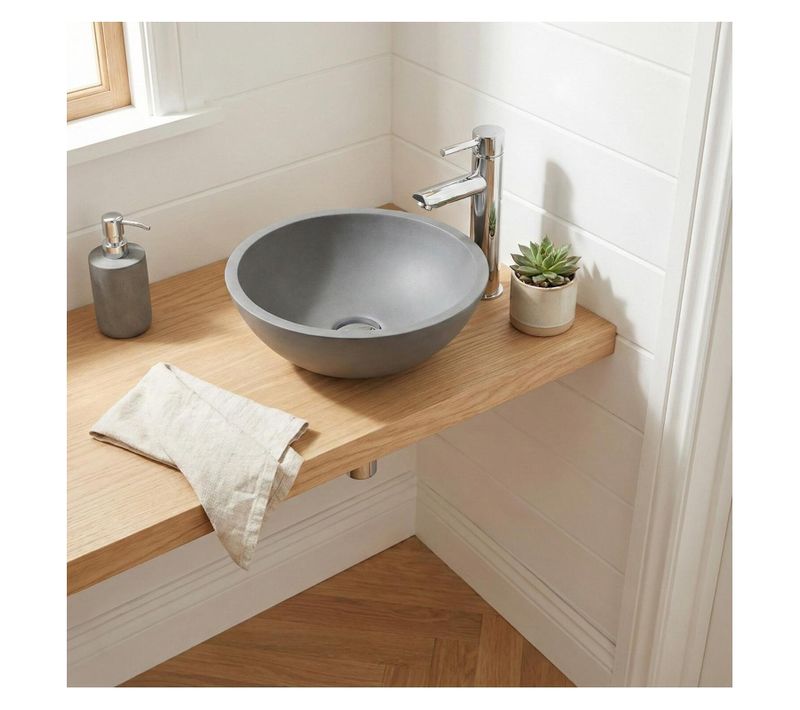 Vasque Lave-mains à Poser Ronde En Béton Gris 26cm