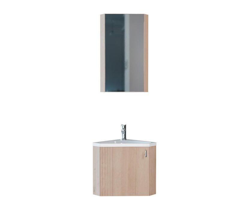 Ensemble Meuble Lave-mains D'angle Décor Chêne Koda + Armoire Miroir