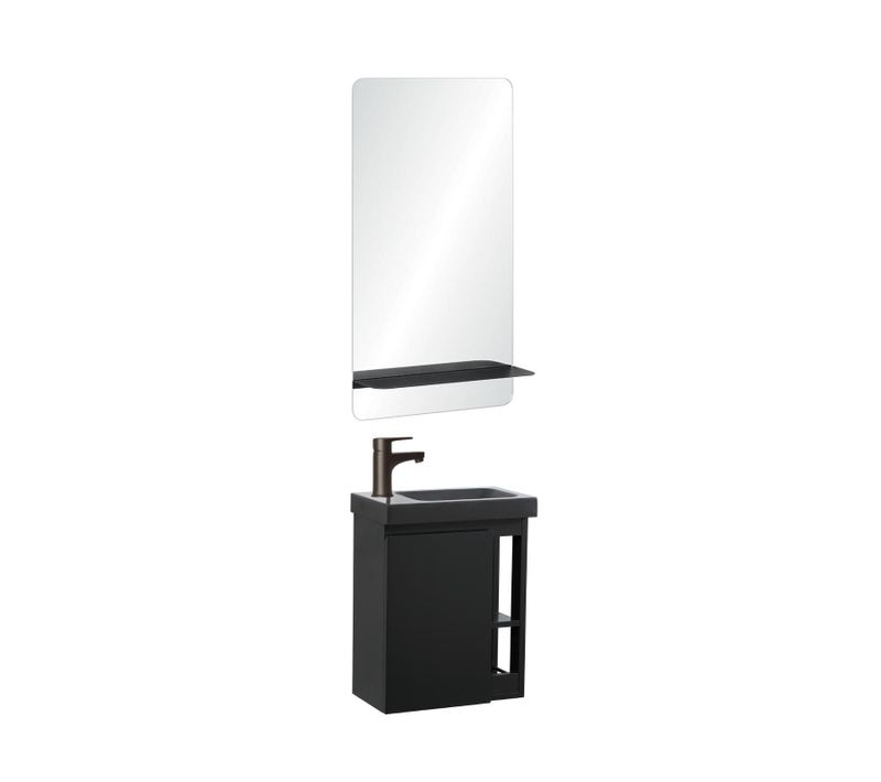 Ensemble Lave-mains Hampton Avec Robinet Noir Et Miroir Tablette