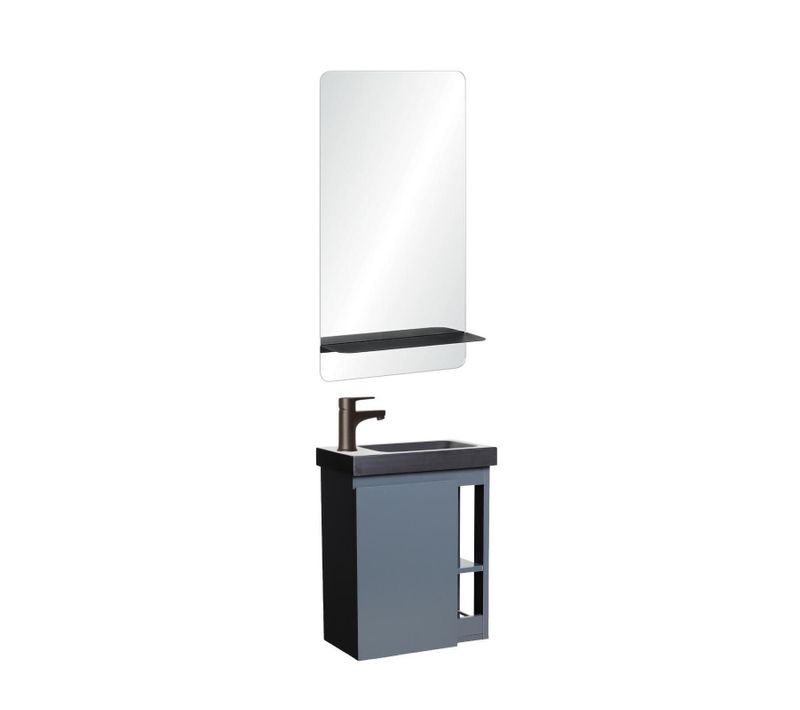 Ensemble Lave-mains Hampton Avec Robinet Noir Et Miroir Tablette