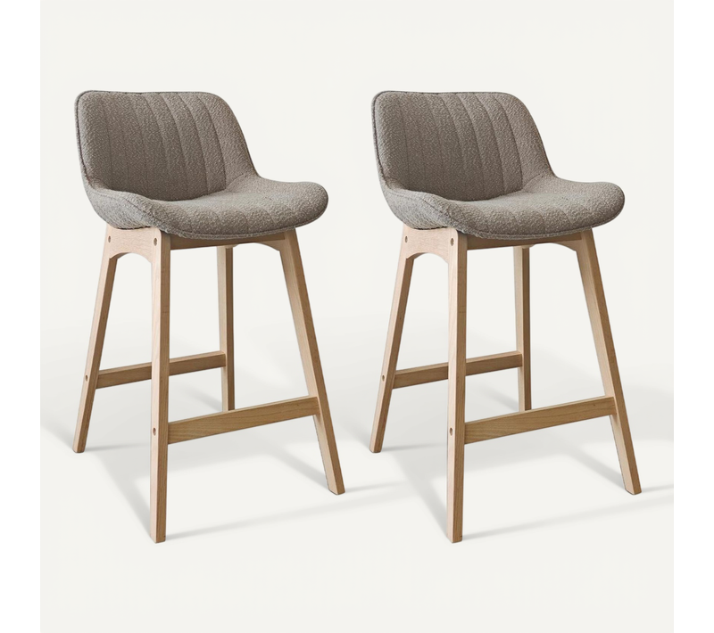Lot De Chaises Milk D'îlot Et Bar En Chêne Et Assise Tissu Bouclette 65cm