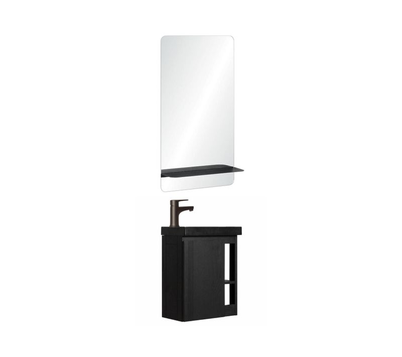 Ensemble Lave-mains Hampton Avec Robinet Noir Et Miroir Tablette