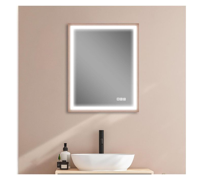 Miroir LED Rectangulaire Avec Cadre En Bois Glimma