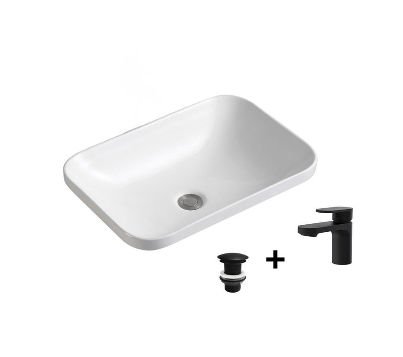 Vasque à Encastrer Rectangulaire 53x37cm Palma + Robinet + Bonde