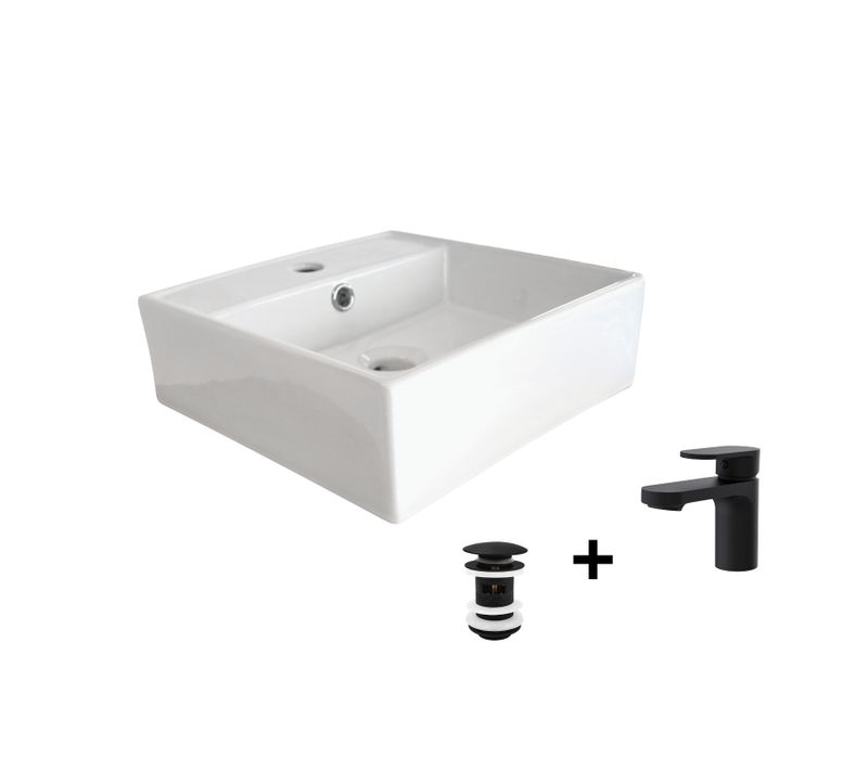 Vasque à Poser Carrée Nino + Robinet + Bonde