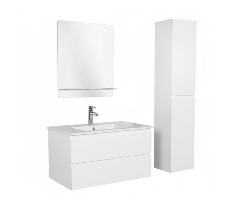 Ensemble Meuble Vasque Sorrento 80cm Avec Robinet, Miroir Et Colonne