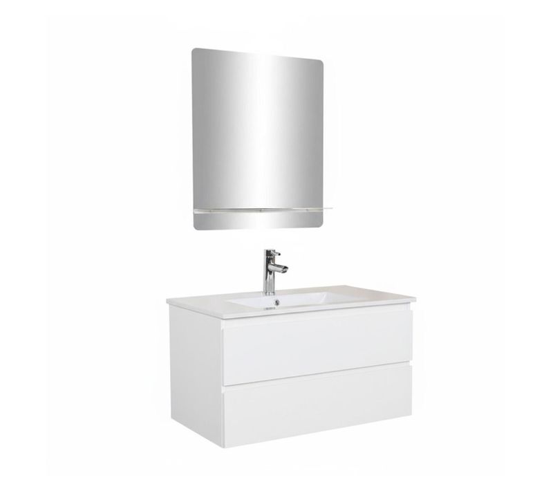 Meuble Simple Vasque Sorrento 80cm Décor Chêne Avec Robinet Et Miroir