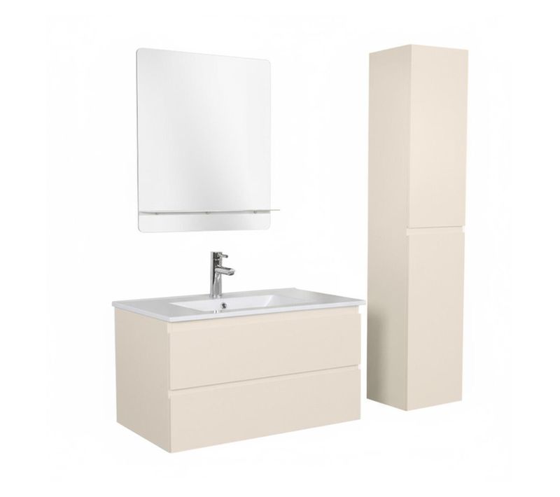 Ensemble Meuble Vasque Sorrento 80cm Avec Robinet, Miroir Et Colonne