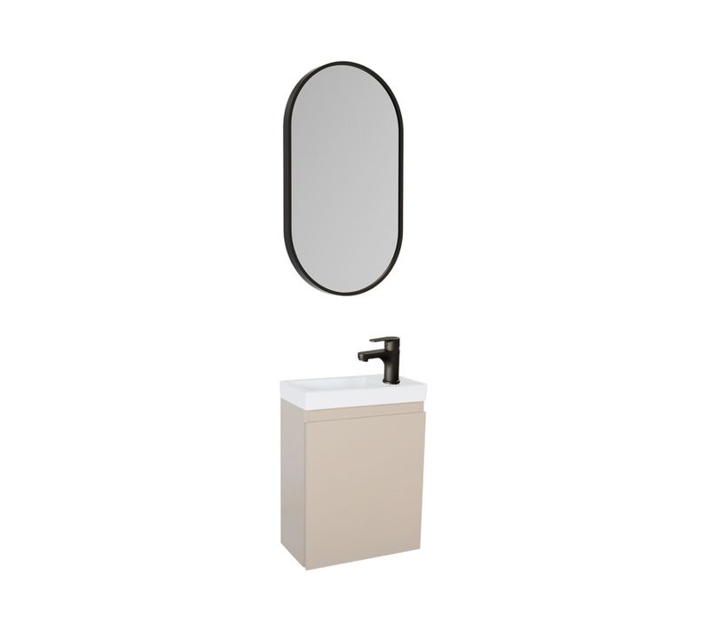 Meuble Lave-mains Lisa + Robinet Noir + Miroir Ovale