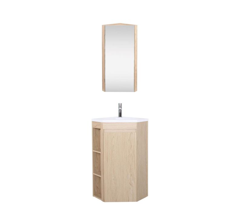 Meuble D'angle Sur Pieds Sorrento Avec Vasque, Robinet Et Armoire De Toilette