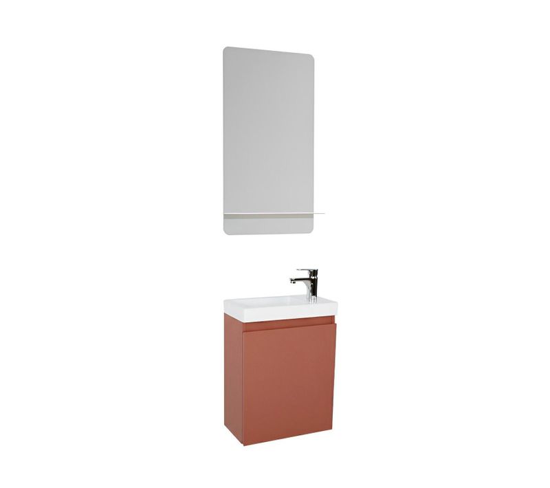Meuble Lave-mains Lisa + Robinet Chromé + Miroir Rectangulaire terracota 41 x 22 cm