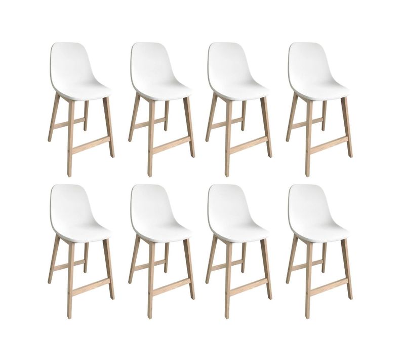 Lot De 8 Chaises D'ilot Et Bar Elios En Chêne Avec Assise Plastique 65cm