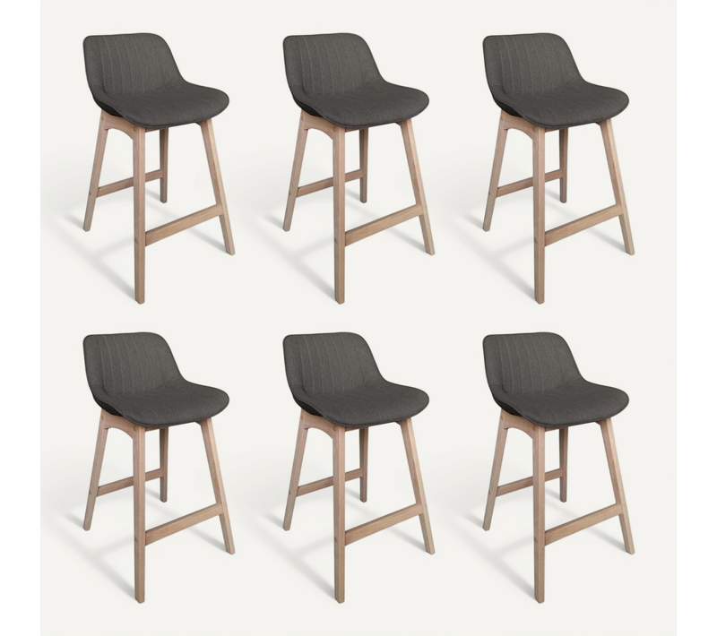 Lot De 6 Chaises Mellow D'îlot Et Bar En Chêne Et Assise Tissu 65cm Gris
