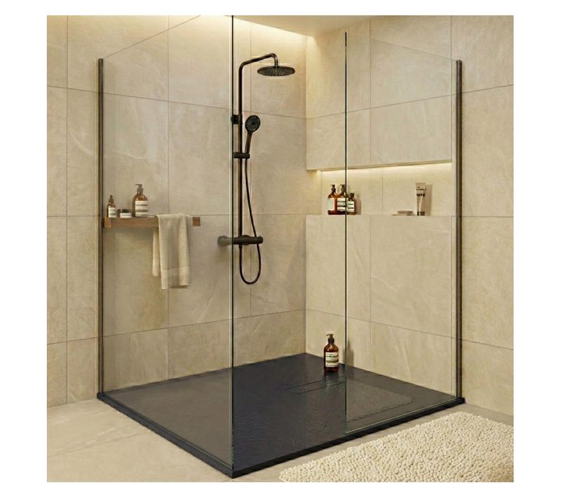 Receveur De Douche Soma Aspect Pierre Extra-plat Gris Anthracite - Bonde Incluse