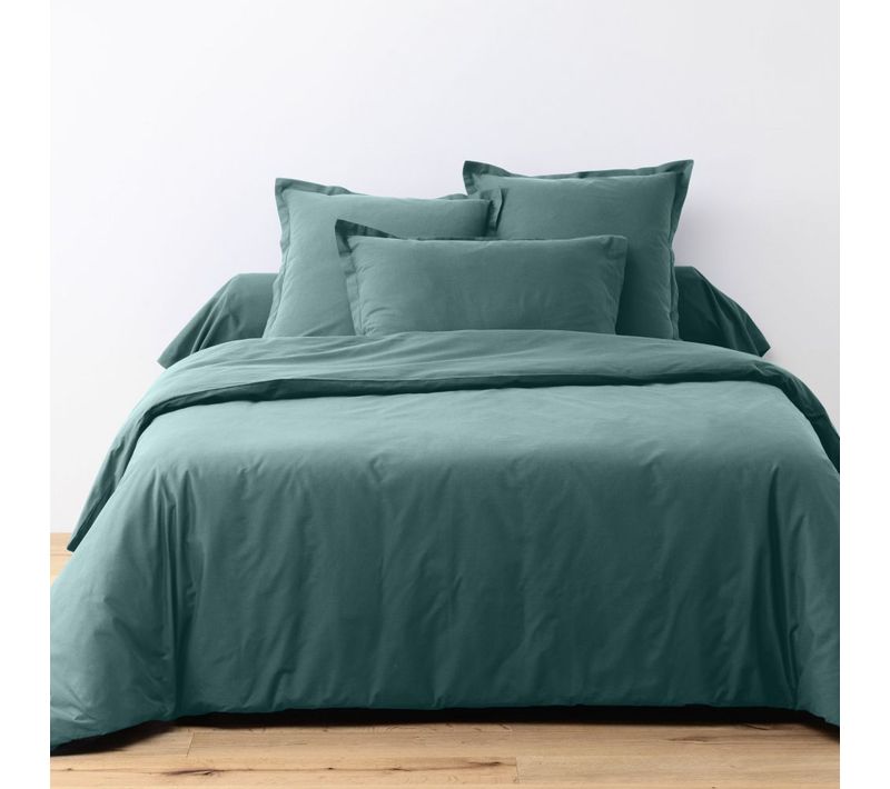 Housse De Couette 240x260 Cm + 2 Taies D'oreiller 63x63 Cm Coton 57 Fils Bleu Canard