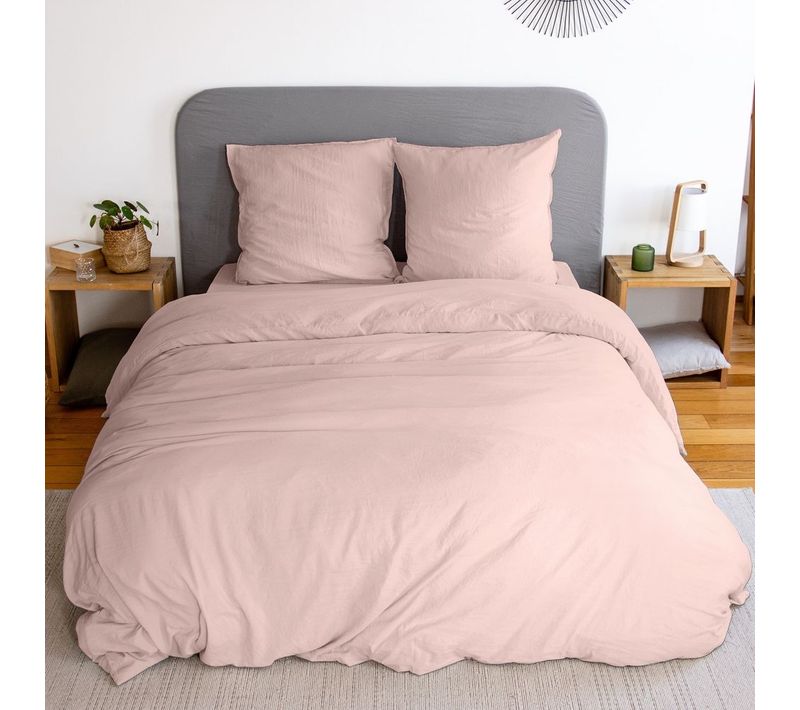 Housse De Couette 220x240 Cm + Taies D'oreiller, Microfibre Lavé, Rose Poudré