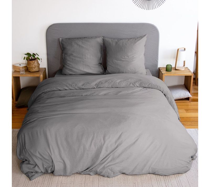 Housse De Couette 220x240 Cm + Taies D'oreiller, Microfibre Lavé, Gris Foncé