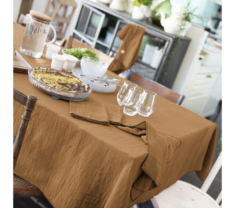 Nappe Rectangle 150x250 Cm Gaze De Coton Camel
