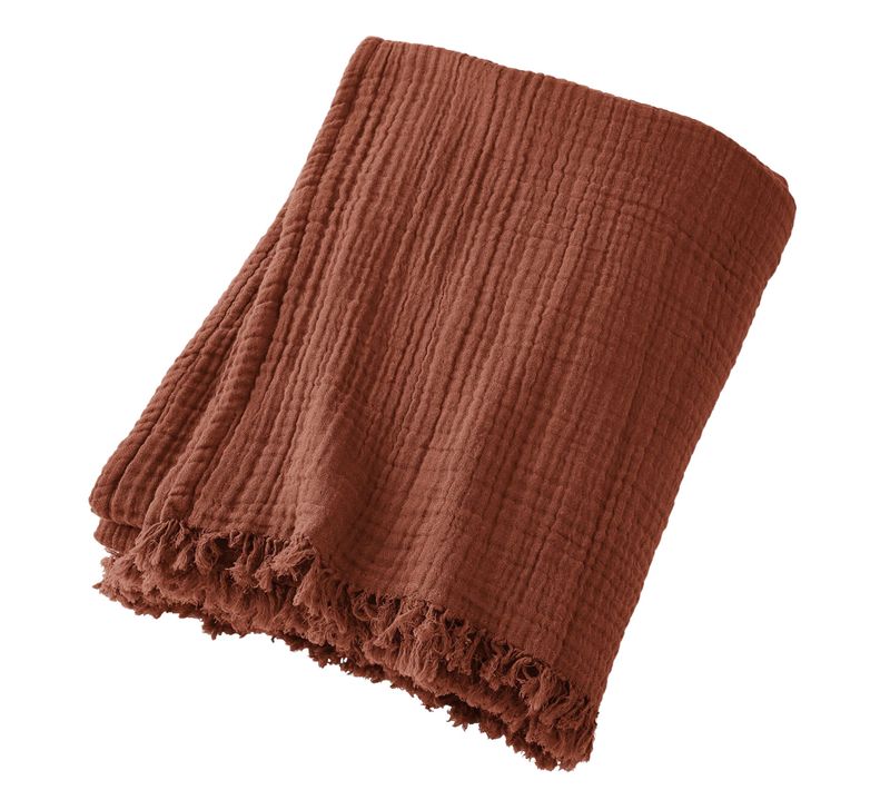 Plaid à Franges 130x160 Cm Gaze De Coton Terracotta